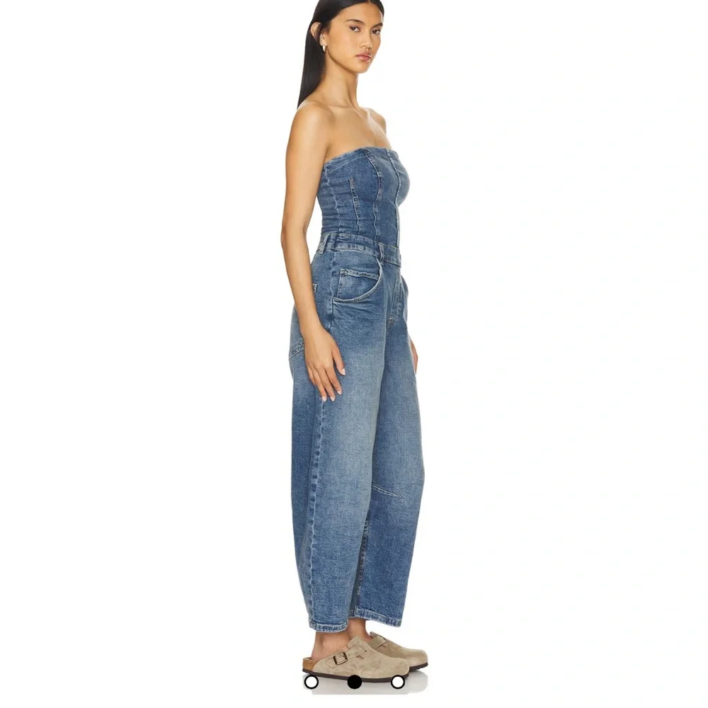 Free People Strapless Blue Denim Jumpsuit - Picture 2 of 4